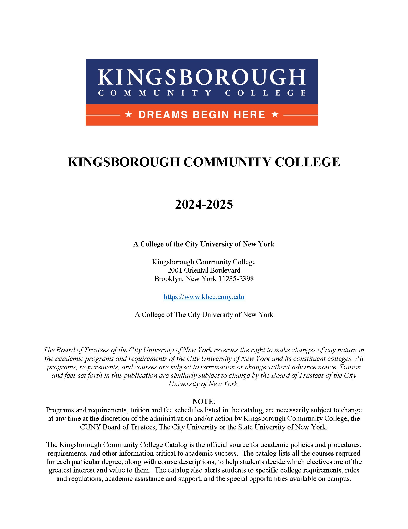 KCC Catalog 2024-2025 Cover
