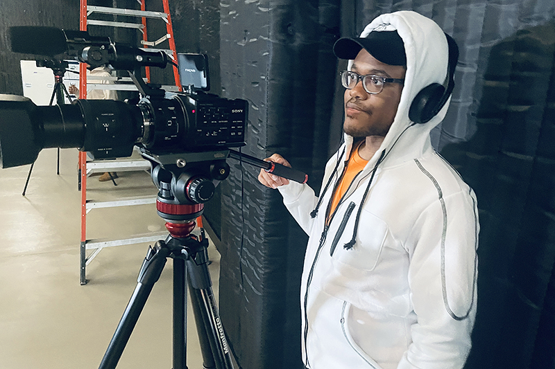 Media Arts major Isaiah Williams was part of the crew at a recent SMPTE-NY meeting.