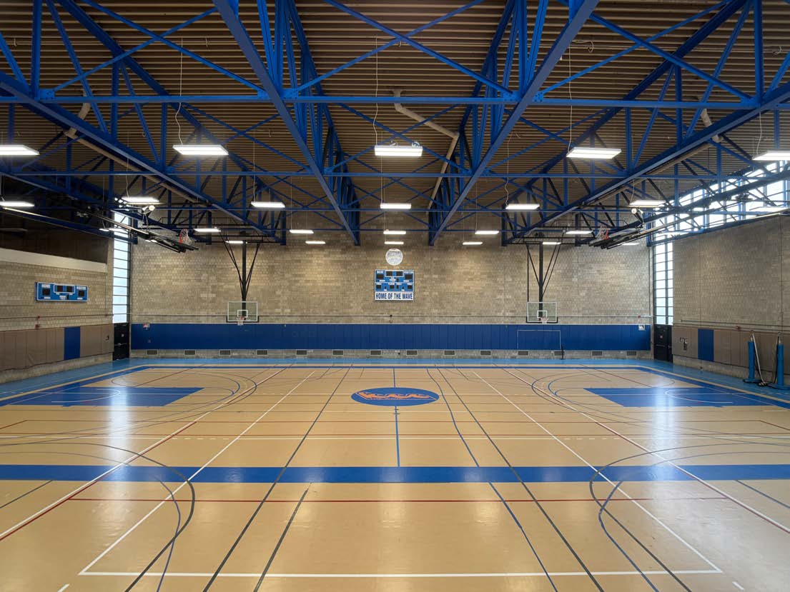 Photo of the empty basketball court in the Gym building.