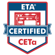 ETA CERTIFIED CETa logo in red and blue