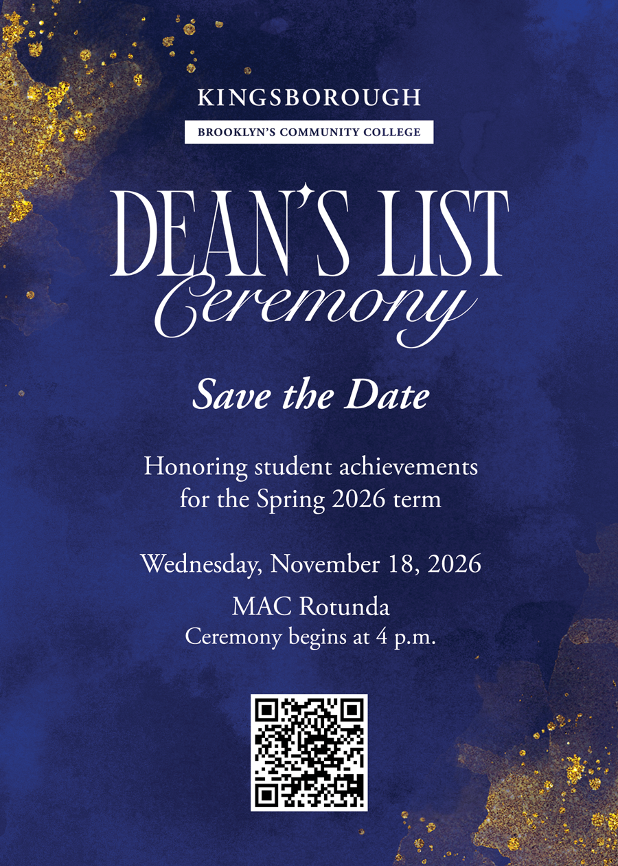 Dean's List Ceremony Program Cover in blue and gold with a QR code at the bottom center